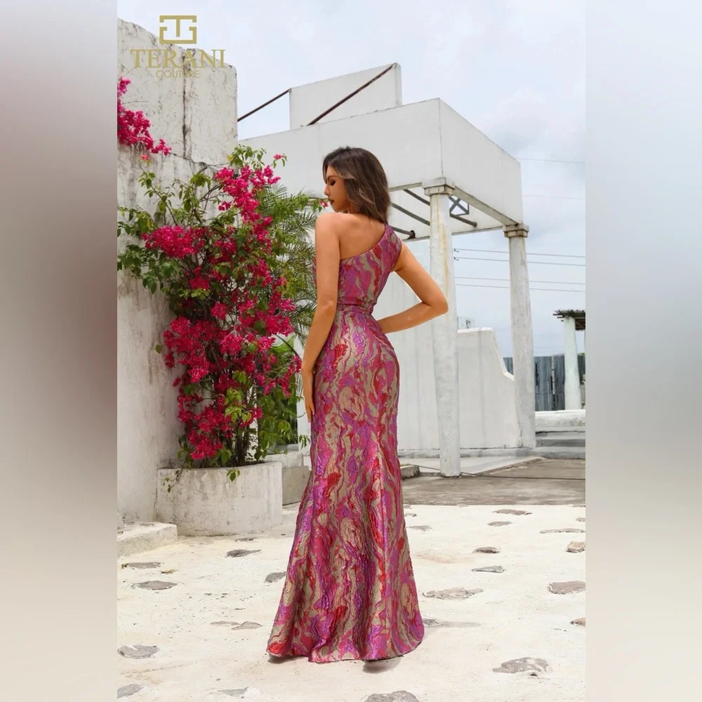 NWT Terani Couture 251E4254 Long Formal Slit Printed Evening Dress- Size 12